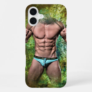 スリッピージョーの非常に筋肉質な大人男性の上半身裸の iPhone 16 PLUSケース