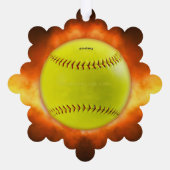 スリッピージョーの黄色いソフトボールが猛烈な勢いで燃えながら激しく飛ぶ オーナメントカード (裏面)