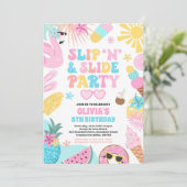 スリップまたは滑ること'n'スライドスプラッシュパッド夏の誕生日パーティー 招待状 (スタンド正面)