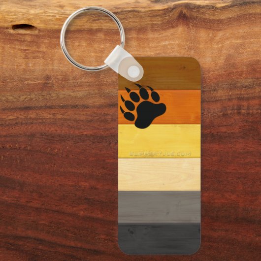 スリップリージョーのクマプライド旗の木製床テクスチャ キーホルダー (正面)