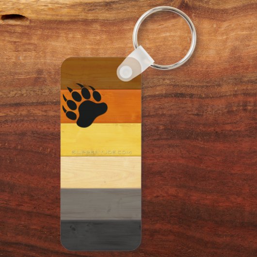 スリップリージョーのクマプライド旗の木製床テクスチャ キーホルダー (裏面)