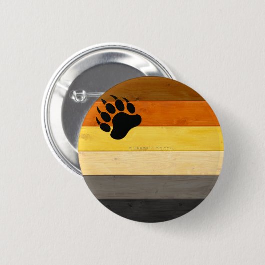 スリップリージョーのクマプライド旗の木製床テクスチャ 缶バッジ (正面&裏面)