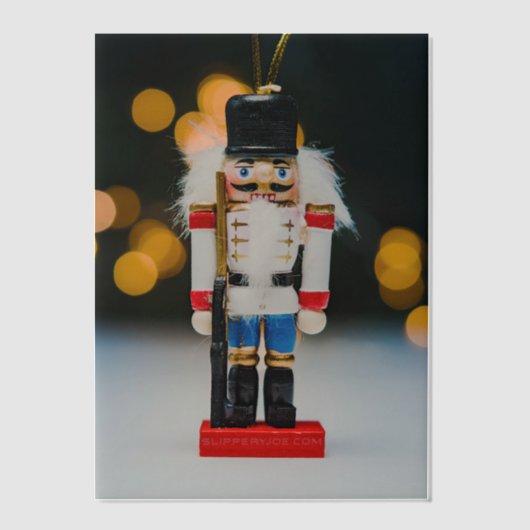 スリップリージョーのクリスマス クラシック ナッツクラッカー オーナメント ベラム紙招待状 (正面)
