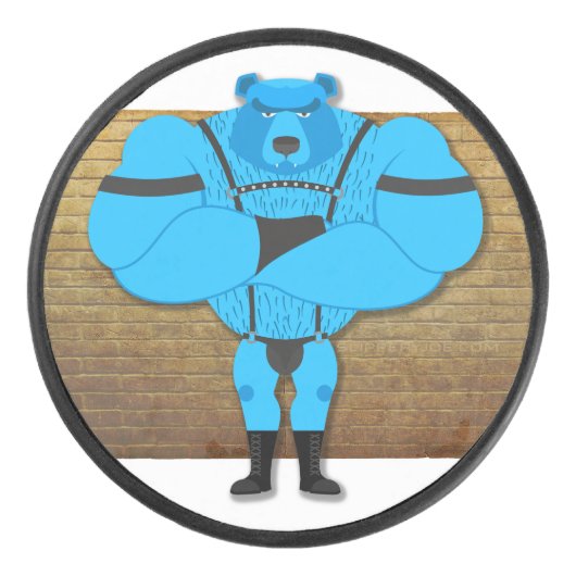 スリップリージョーのゲイマッスルベア カートゥーン サンゴムレザー アイスホッケーパック (正面)