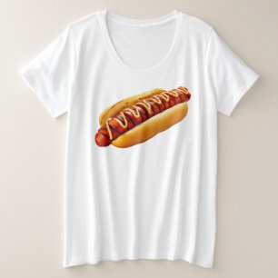 スリップリージョーのサマーBBQムードのホットドッグが柔らかなパンに優しく包まれている プラスサイズTシャツ