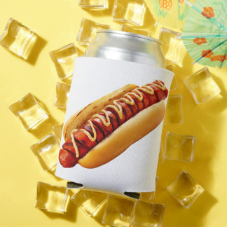 スリップリージョーのサマーBBQムードのホットドッグが柔らかなパンに優しく包まれている 缶クーラー