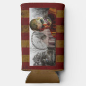 スリップリージョーのハッピー ハロウィン 不気味な人形の顔 スリム缶クーラー (裏面)