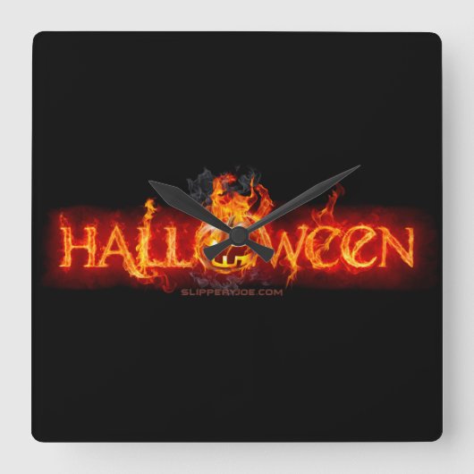 スリップリージョーのハロウィン巨大な炎の文字のカ スクエア壁時計 (正面)