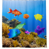 スリップリージョーのフィッシュプライドのトロピカルグリーン青紫 シャワーカーテン (正面)