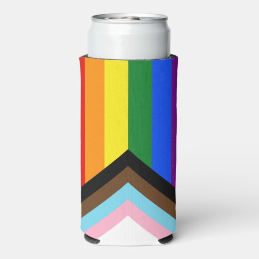スリップリージョーのプライド・プログレス・フラッグ 同性愛者向けギフト LGBTQI スリム缶クーラー (Seltzer裏面)