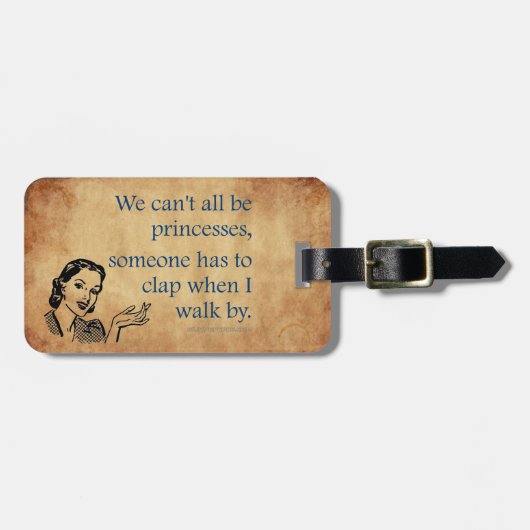 スリップリージョーのプリンセスが面白く歩く1950年代のヴィンテージ ラゲッジタグ (正面横)