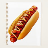 スリップリージョーのホットドッグ、柔らかなパンに収まり、鮮やかな黄色のマスタードソースがスパイラルに プランナー手帳 (正面)