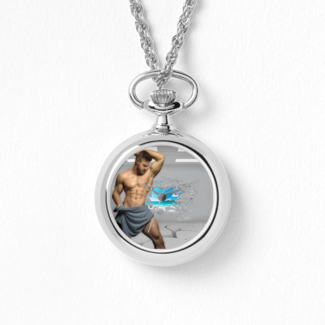 スリップリージョーのマンのタオルが壊れた白いレンガの壁 腕時計 (正面)