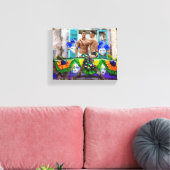 スリップリージョーのマーディグラーメン 紫金緑のバルコニースピードオ フルールドリス文字マスクビーズ キャンバスプリント (インサイチュ (リビング))