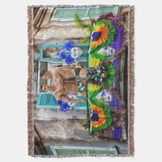 スリップリージョーのマーディグラ・マスク ビーズ デコレーションズ スローブランケット (正面縦)