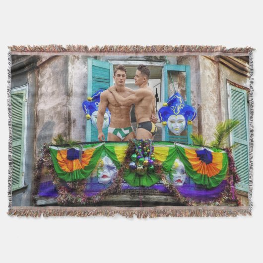 スリップリージョーのマーディグラ・マスク ビーズ デコレーションズ スローブランケット (正面)