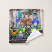 スリップリージョーのマーディグラ メン パープル ゴールド グリーン バルコニー バスタオルセット (ウォッシュタオル)