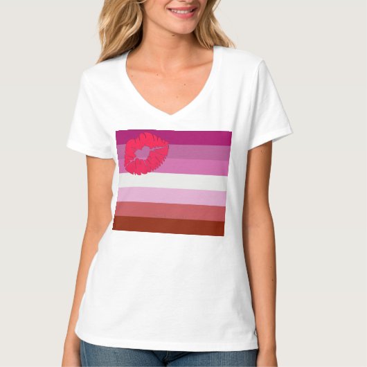 スリップリージョーの口紅レズビアン誇り旗 女性的なC Tシャツ (正面)