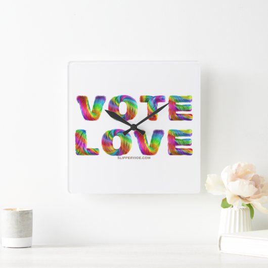 スリップリージョーの投票は愛と平等を虹色のふわふわとした質感で表現 スクエア壁時計 (ホーム)