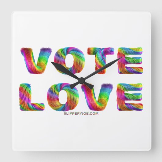 スリップリージョーの投票は愛と平等を虹色のふわふわとした質感で表現 スクエア壁時計 (正面)