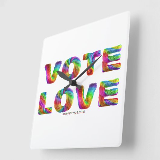 スリップリージョーの投票は愛と平等を虹色のふわふわとした質感で表現 スクエア壁時計 (傾斜)