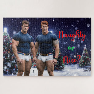 スリップリージョーの輝くクリスマスツリーと2人の筋肉質な男性 ジグソーパズル