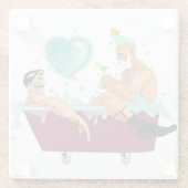 スリップリージョーの2人のゲイの男性は漫画の風呂の石鹸が好き ガラスコースター (裏面)