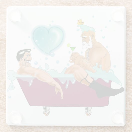 スリップリージョーの2人のゲイの男性は漫画の風呂の石鹸が好き ガラスコースター (裏面)