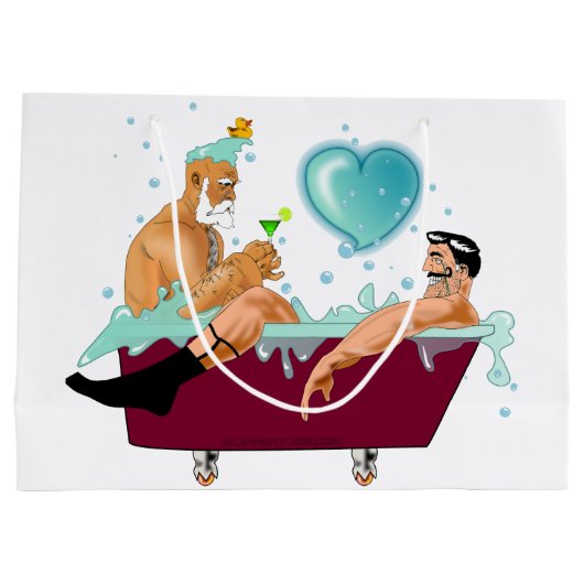 スリップリージョーの2人のゲイの男性は漫画の風呂の石鹸が好き ラージペーパーバッグ (裏面)