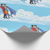 スリップリージョーの2人のスーパーヒーローがキスする飛行カートゥーン ラッピングペーパー (角)