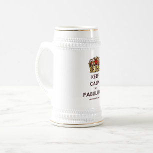 スリップリージョーのKeep Calm Fabulous ゴールデンクラウン 赤 ビールジョッキ