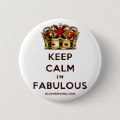スリップリージョーのKeep Calm Fabulous ゴールデンクラウン 赤 缶バッジ (正面)