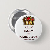 スリップリージョーのKeep Calm Fabulous ゴールデンクラウン 赤 缶バッジ (正面&裏面)