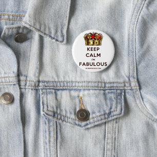 スリップリージョーのKeep Calm Fabulous ゴールデンクラウン 赤 缶バッジ