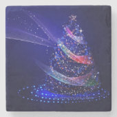 スリップリージョー クリスマスツリー デジタル 半透明 赤 ストーンコースター (正面)