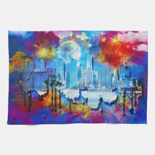 スリップリージョー ニューヨークシティー グラフィティ 月に囲まれて うずまき キッチンタオル (横)