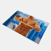 スリップリージョー 筋肉質な男 腹筋 ロッカールーム タイル張りの床 ドアマット (アングル)