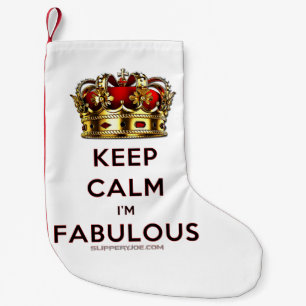 スリッペリージョーのKeep Calm Fabulous ゴールデンクラウン レッド スモールクリスマスストッキング