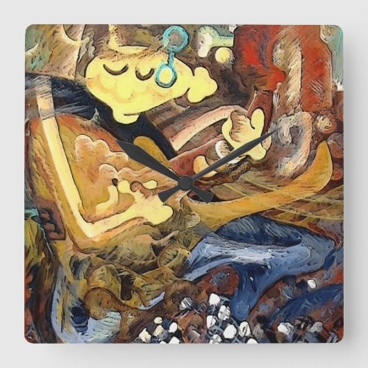 スリッ絵画パーでキュビストのギタープレーヤー スクエア壁時計 (正面)