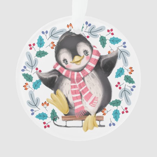 スリディングペンギンリースクリスマス オーナメント (正面)