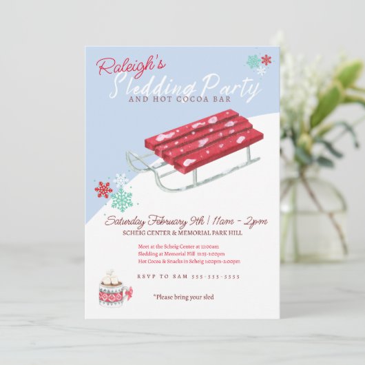 スリディングホットココアウィンターバースデーパーティー招待状 招待状 (スタンド正面)