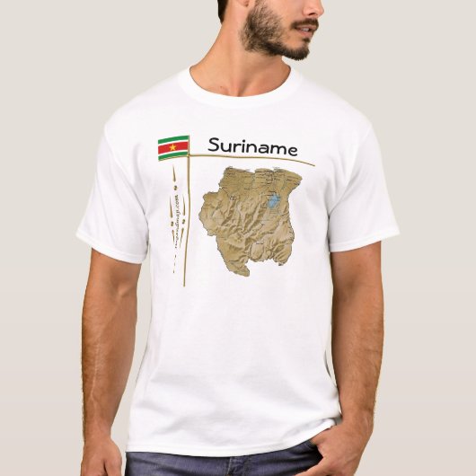 スリナムの地図と国旗とタイトルTシャツ Tシャツ (正面)