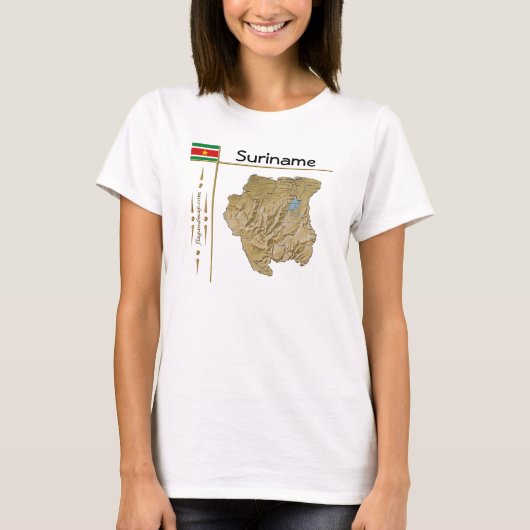 スリナムの地図と国旗とタイトルTシャツ Tシャツ (正面)