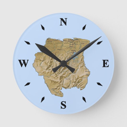 スリナムの地図の時計 ラウンド壁時計 (正面)