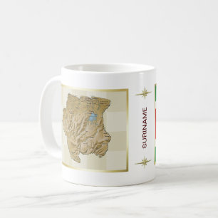 スリナムの旗 + 地図のマグ コーヒーマグカップ