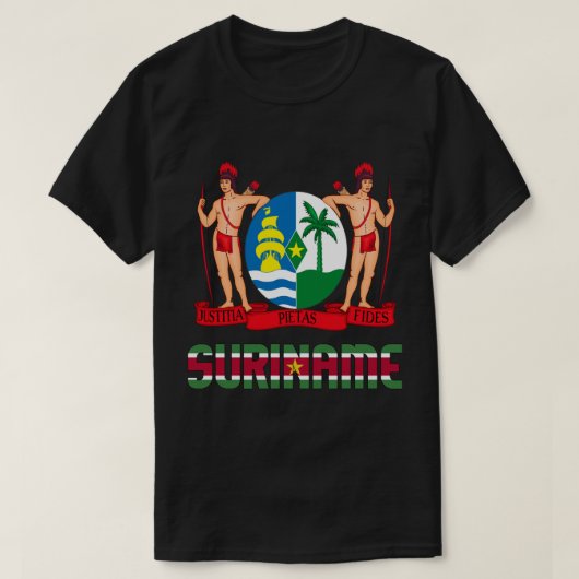 スリナム国旗と愛国のコート Tシャツ (デザイン正面)