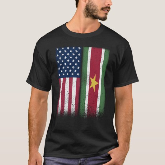 スリナム国旗のアメリカ・スリナム国旗のスリ誇りを持ったン Tシャツ (正面)