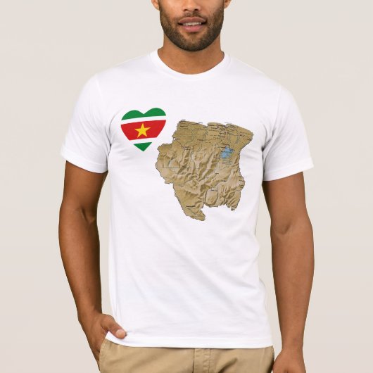 スリナム国旗のハートと地図Tシャツ Tシャツ (正面)
