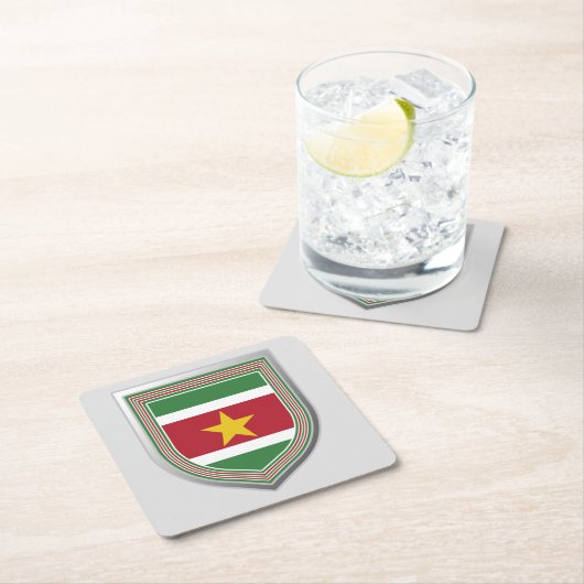 スリナム国旗の盾 スクエアペーパーコースター (インサイチュ)