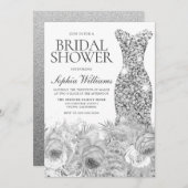 スリバーグレースパークルドレス&フローラブライダルシャワー 招待状 (正面/裏面)